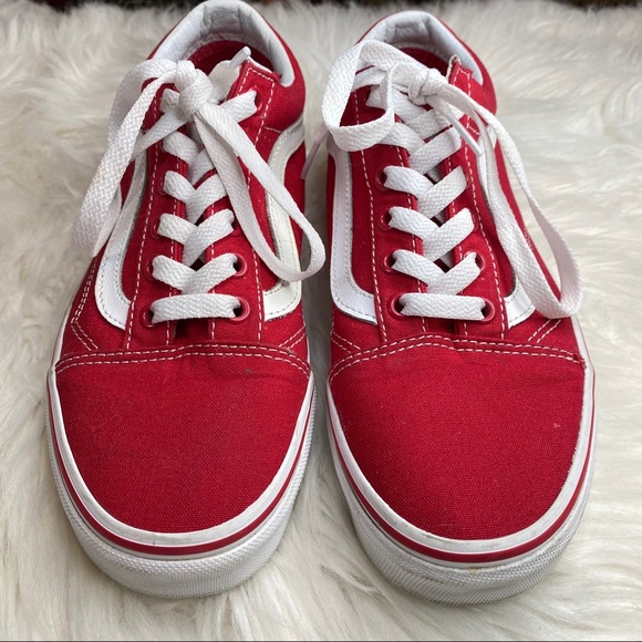 Vans Old Skool Low Top Red & White Unisex Shoes 7 - Picture 3 of 14